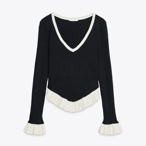 Zara Black and White V-Neck Sweater